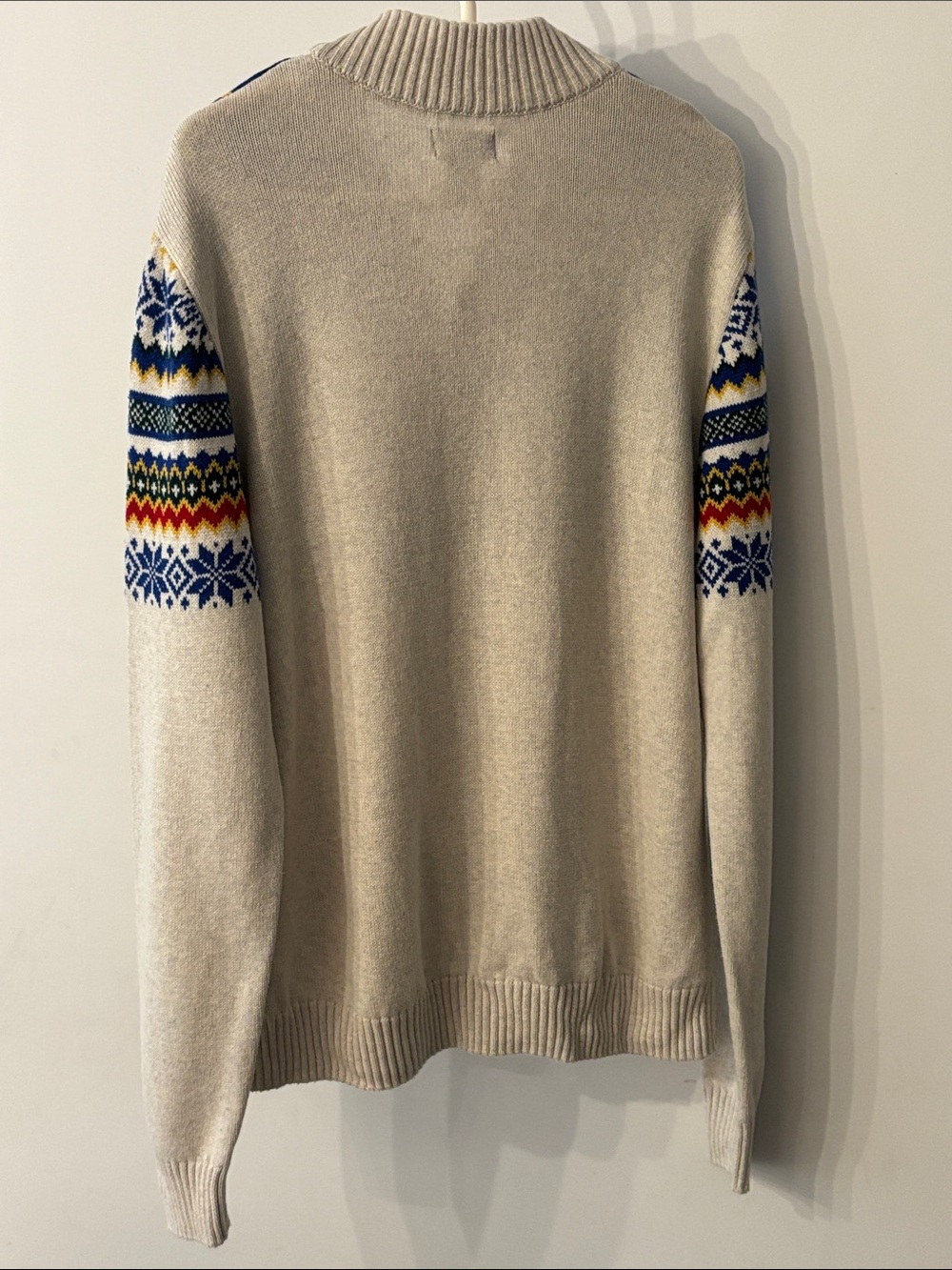 CHAPS Men’s L Fair Isle Nordic Sweater 100% Cotton Quarter Button Cream - Picture 5 of 10
